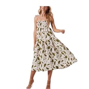 ASTR The Label Linen Marlene Square Neck Smocked Tiered Midi Dress